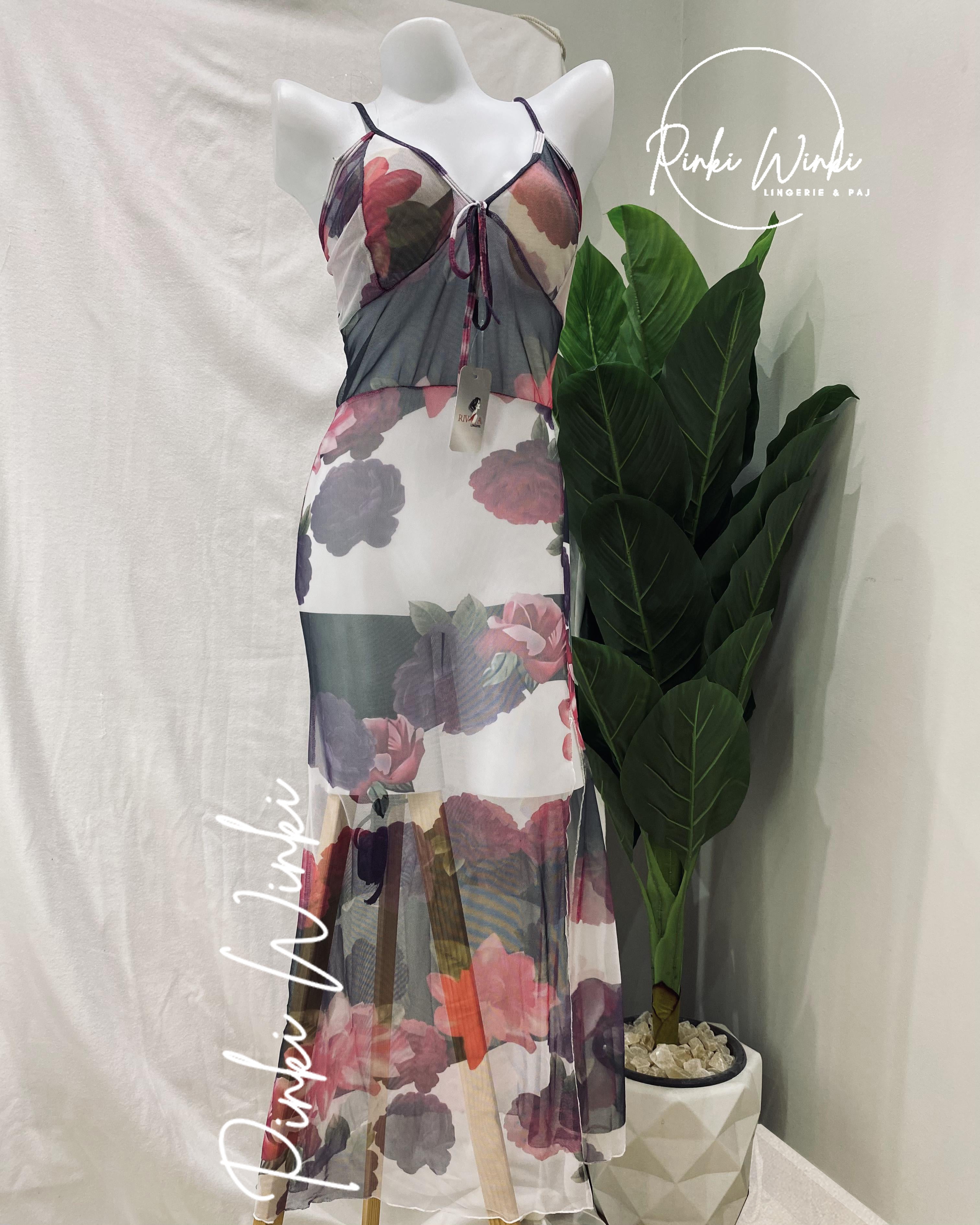 فستان شبك مزهر طويل