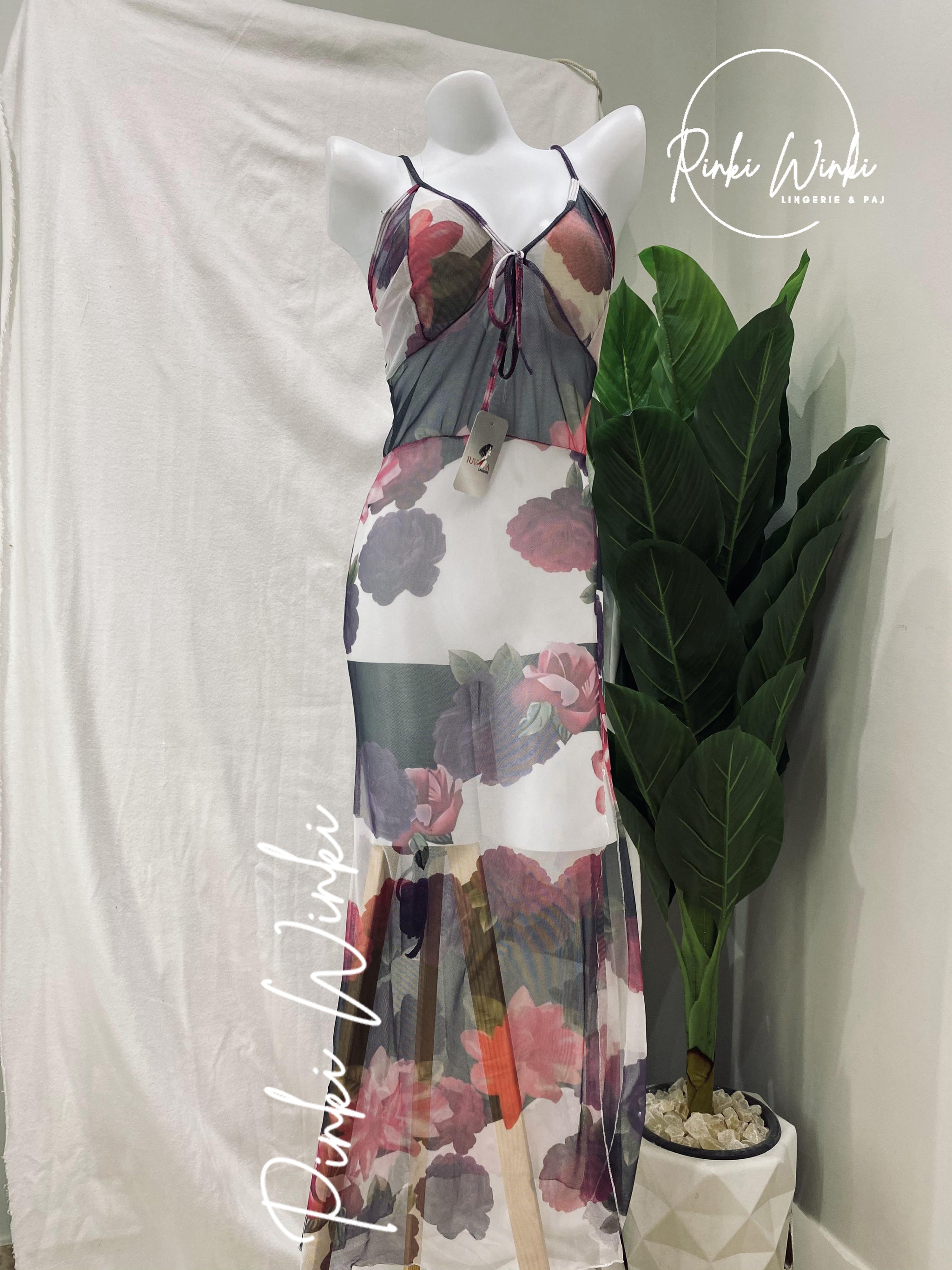 فستان شبك مزهر طويل