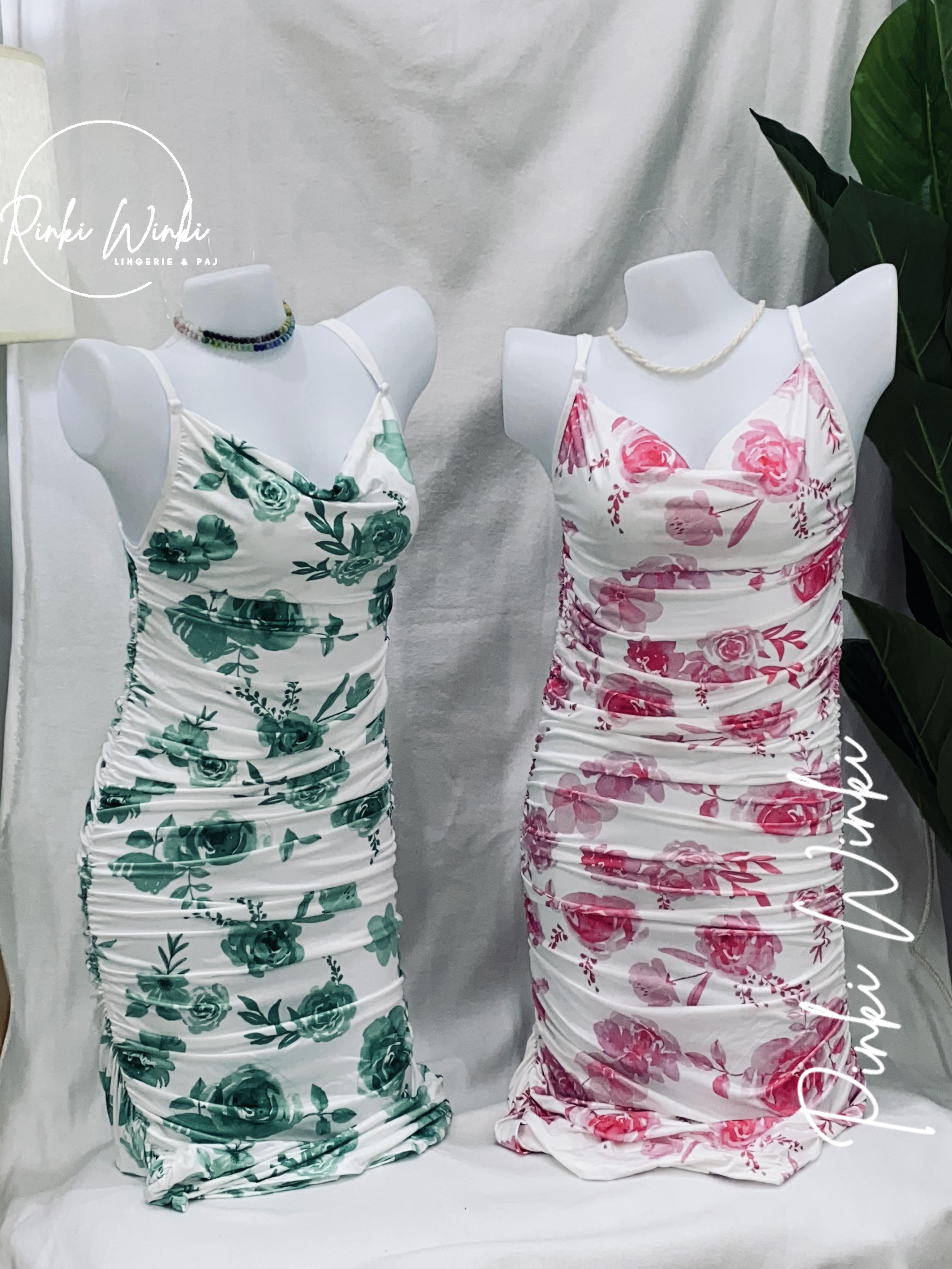 فستان مزهر وردي/أخضر