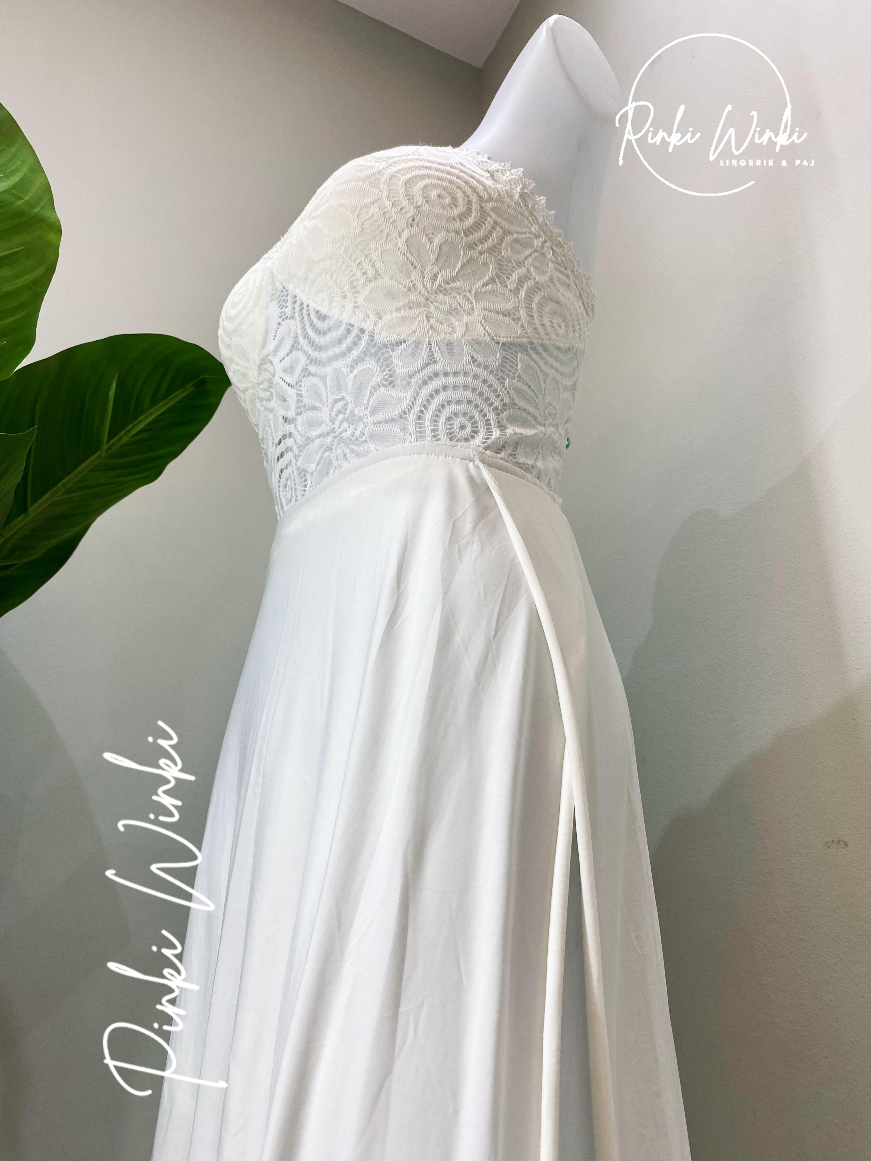 فستان لانجري دانتيل أبيض طويل