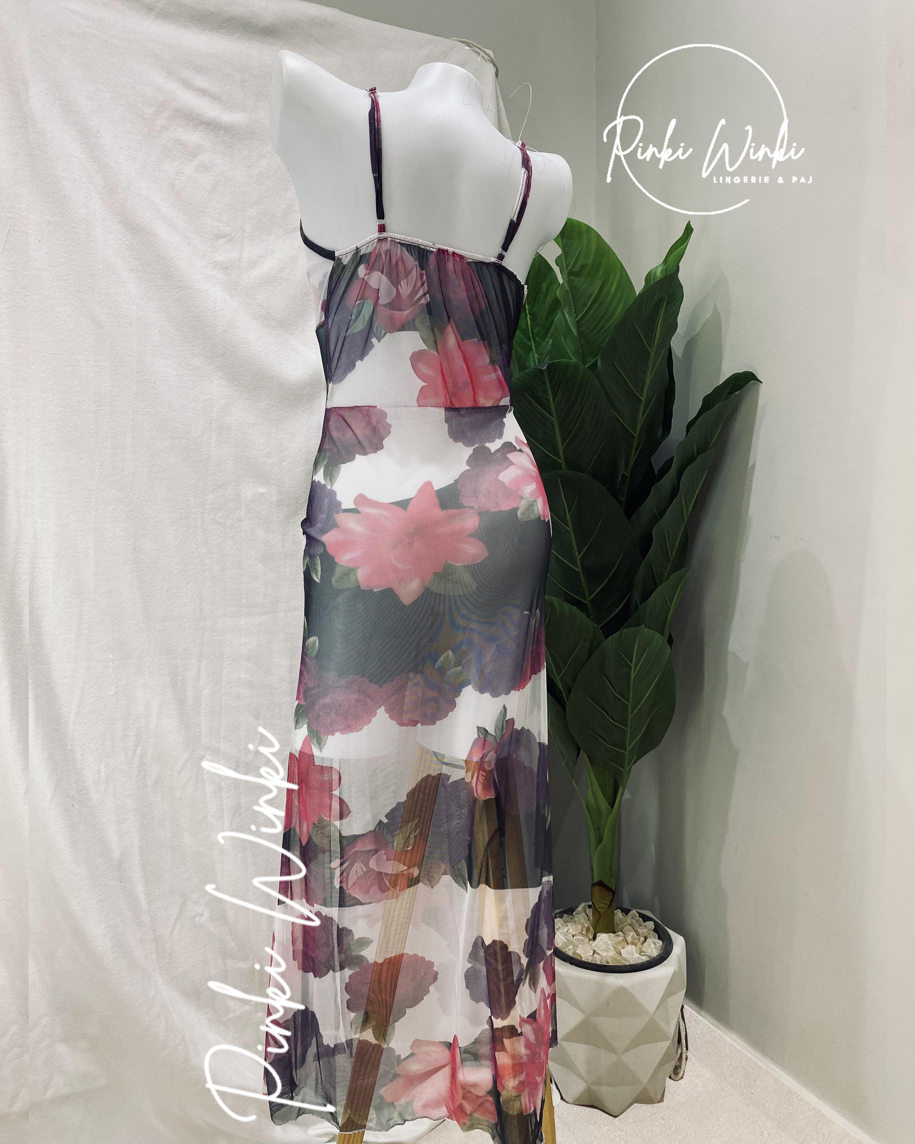 فستان شبك مزهر طويل