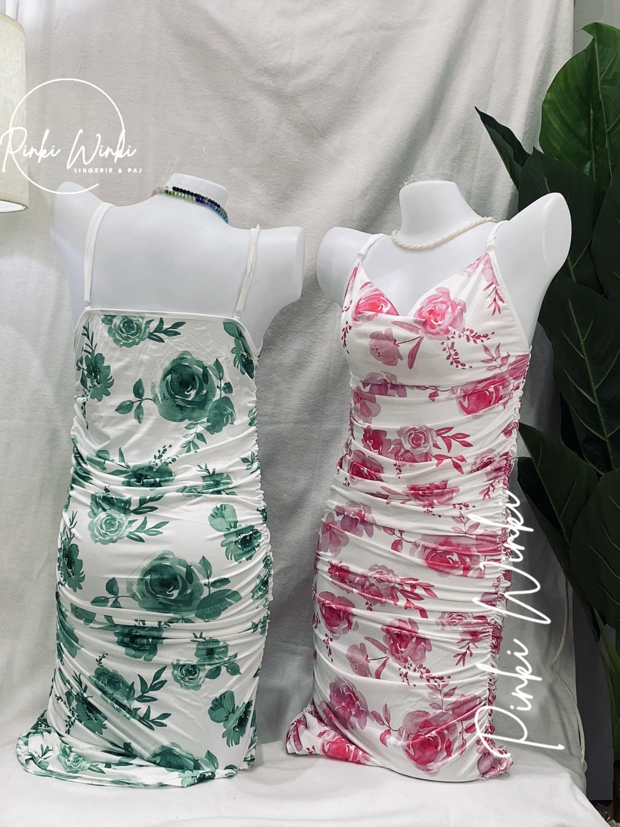 فستان مزهر وردي/أخضر