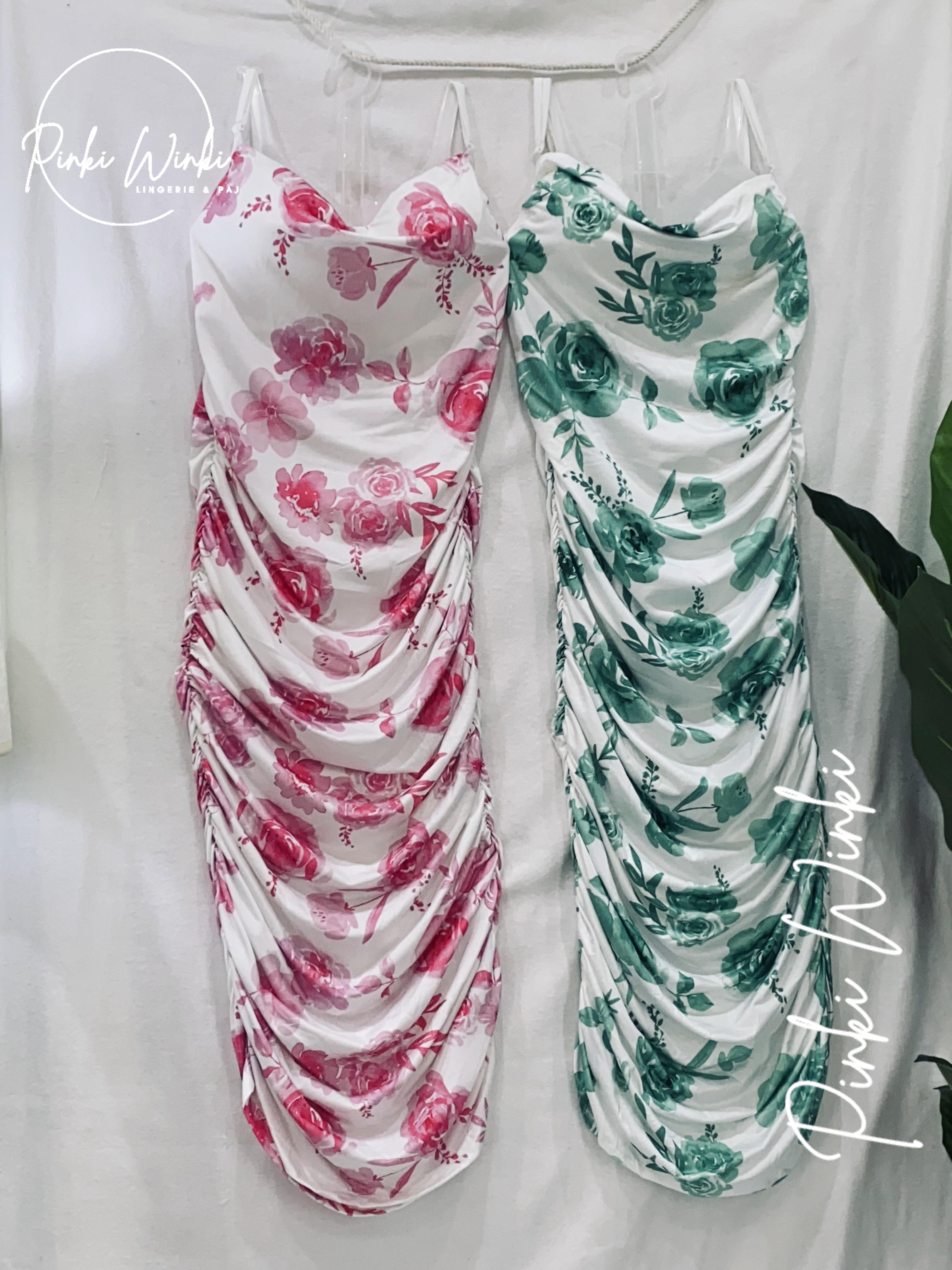 فستان مزهر وردي/أخضر