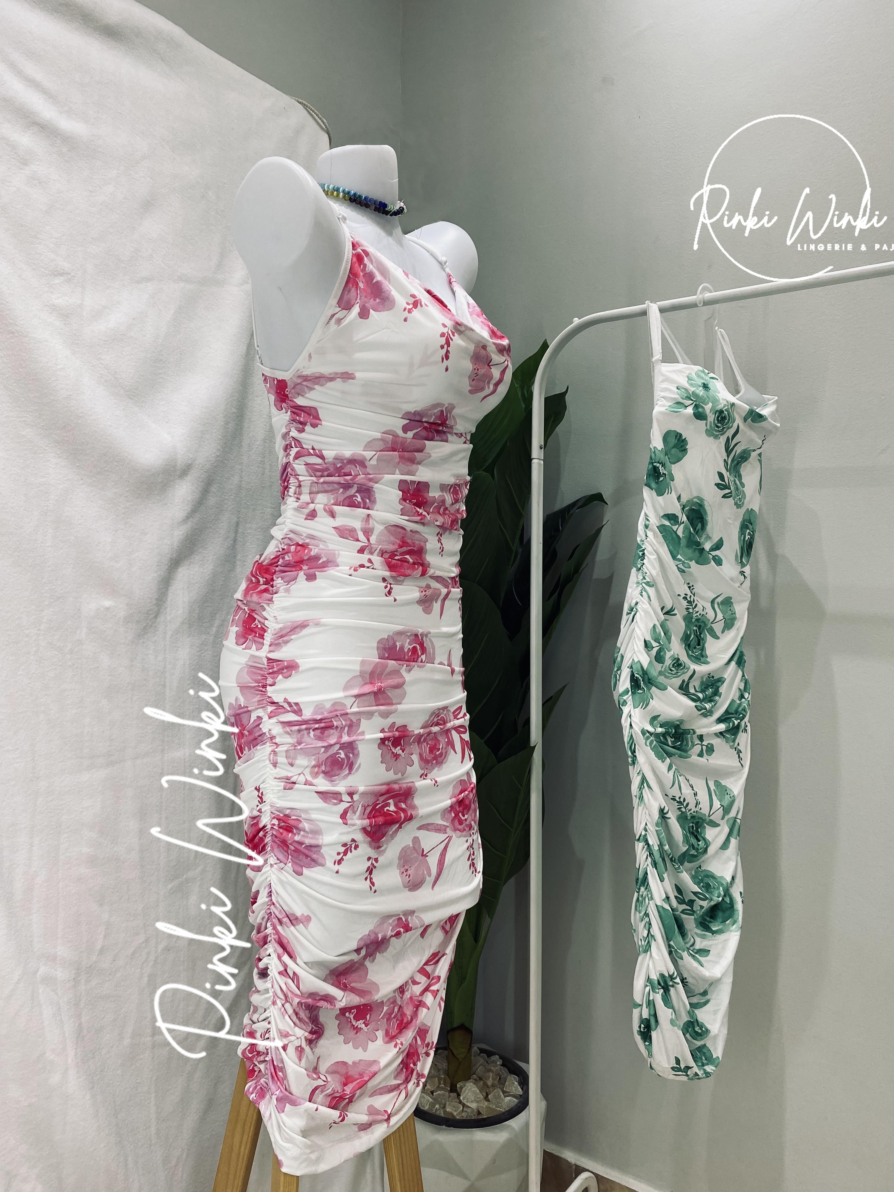 فستان مزهر وردي/أخضر